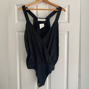 Michelle Mason Black Satin Bodysuit Size 8